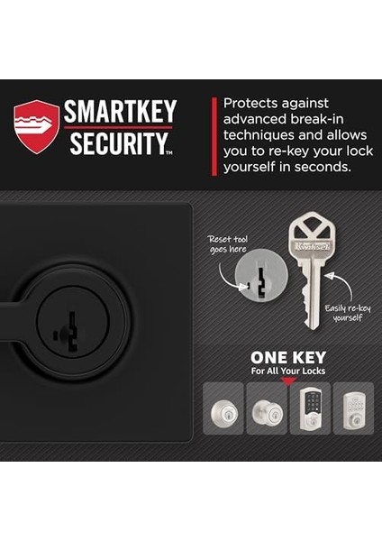 Casey Giriş Kapı Kolu Kilitli ve Anahtarlı, Güvenli Anahtarlı Ters Çevrilebilir Kol Dışı, Ön Giriş ve Yatak Odaları Için, Mat Siyah, Seçmeye Dayanıklı Smartkey Rekey Güvenlik ve Microban