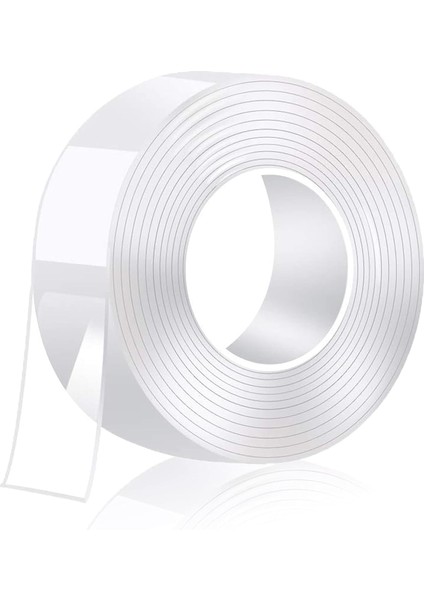 2 Metre Su Sızdırmaz Çift Taraflı Şeffaf Bant LTS-BND06 (Uzunluk 2m, GENIŞLIK:30MM, Kalınlık:1mm) Ekstra Güçlü Yıkanabilir Ince Nano Bant, Halı, Ev, Mutfak, Banyo, Araba Veya Ofis