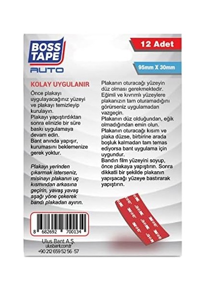Tape 3m Yapıştırıcılı Plaka Yapıştırma Bandı 12 Adet