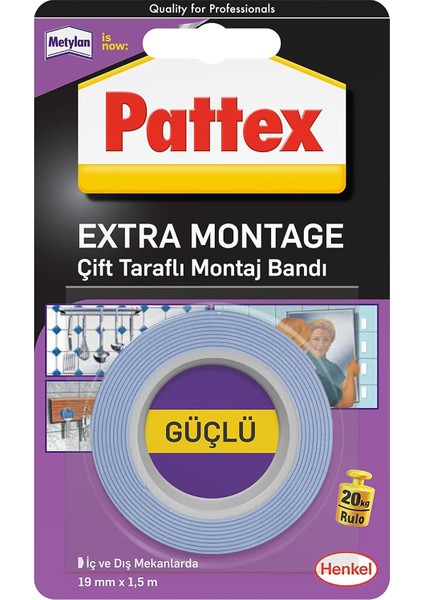 Çift Taraflı Bant, Kalıcı Uygulamalar Için Ekstra Güçlü Bant, Iç ve Dış Mekanlarda Rahatlıkla Kullanılabilen Yapışkan Bant, 19MMX1,5M