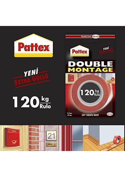Çift Taraflı Bant, Kalıcı Uygulamalar Için Ekstra Güçlü Bant, Iç ve Dış Mekanlarda Rahatlıkla Kullanılabilen Yapışkan Bant, 19MMX1,5M