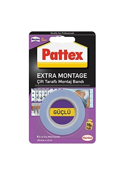 Çift Taraflı Bant, Kalıcı Uygulamalar Için Ekstra Güçlü Bant, Iç ve Dış Mekanlarda Rahatlıkla Kullanılabilen Yapışkan Bant, 19MMX1,5M