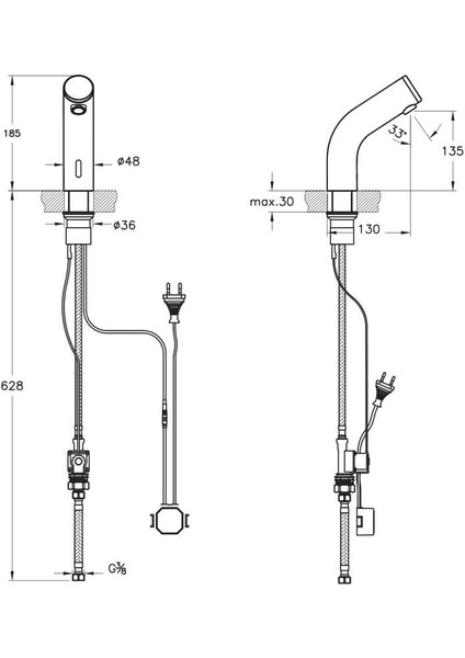 A47169 Temassız Temassız Lavabo Bataryası Pilli, Tek Su Girişli fiyatları