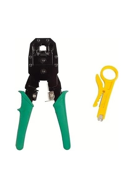 RJ11 Rj9 Jack Telefon Data Kablosu Sıkma Çakma Pensesi + Kablo Soyucusu +100 Adet RJ45 Jack Set