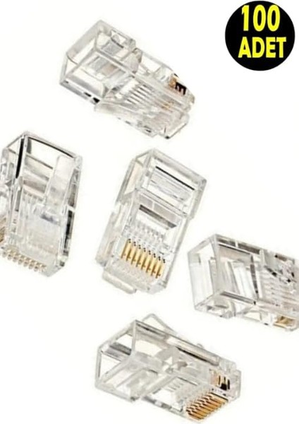 RJ11 Rj9 Jack Telefon Data Kablosu Sıkma Çakma Pensesi + Kablo Soyucusu +100 Adet RJ45 Jack Set