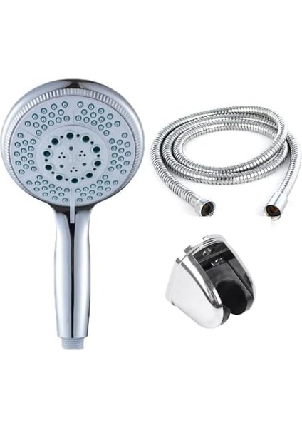 Huge 5 Fonksiyonlu Büyük Başlı Duş Seti - Yüksek Kaliteli Abs Krom Kaplı G1/2 Uyumlu (Huge Duş Başlığı + Mafsal + Spiral Hortum (150CM))