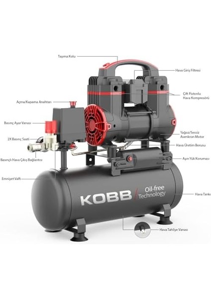 KBK8S 1.2hp 8lt 8bar Yağsız Sessiz Taşınabilir Hava Kompresörü