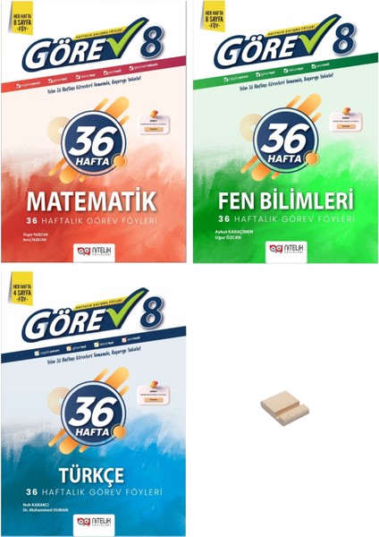 Lgs 8. Sınıf Matematik Fen ve Türkçe 3lü Set 36 Haftalık Görev Föyleri + Telefon Tutucu