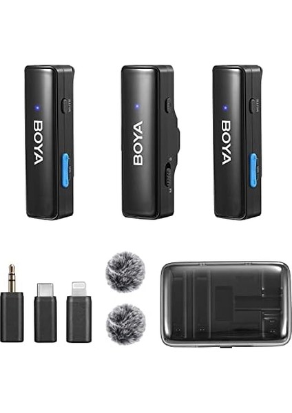 Boyalınk Iphone/android/kamera Vlogging Için Kablosuz Yaka Mikrofonu, Hepsi Bir Arada Yaka Çift Mikrofon Sistemi ve Aydınlatma ve Usb-C Girişleri ve Akıllı Telefonlar/dslr Için Pil Kutusu Youtube
