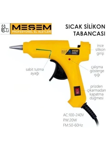 | Sıcak Silikon Tabancası, Ince Boy Mum Silikon Için Silikon Tabancası (20 Watt)
