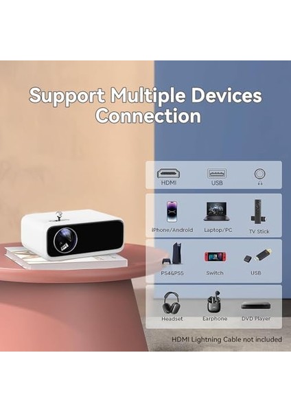 Mini Pro Projeksiyon Cihazı, Android, 300 Ansı Lümen, Ekran Yansıtma