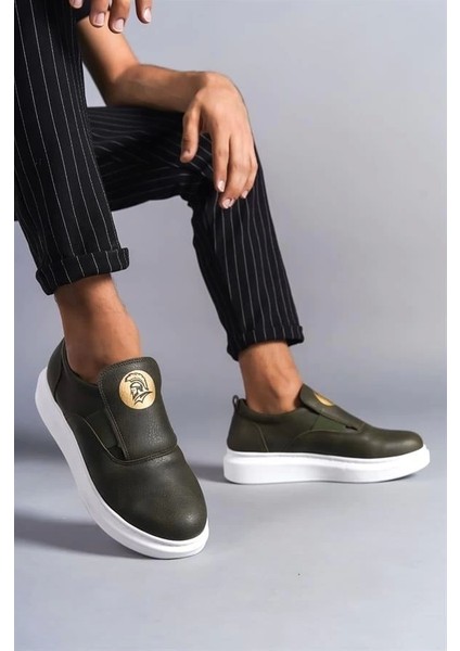 SLW161 Hippo Bağcıksız Cilt Erkek Günlük Sneaker Ayakkabı Bt - Haki