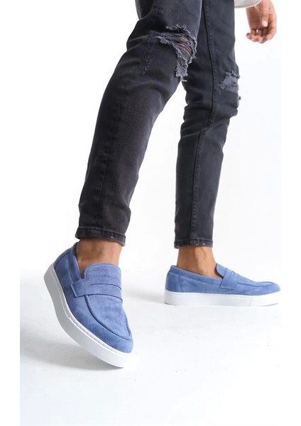 SLW180 Estilo x Bağcıksız Süet Erkek Günlük Spor Klasik Ayakkabı Bt - Mavi