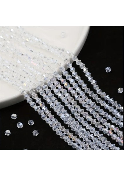 4 Mm Piramit Kristal Boncuk Beyaz (5 Dizi)