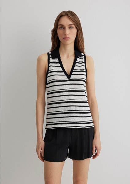 Çizgili Kolsuz Polo Tişört 1612612-85454 modelleri