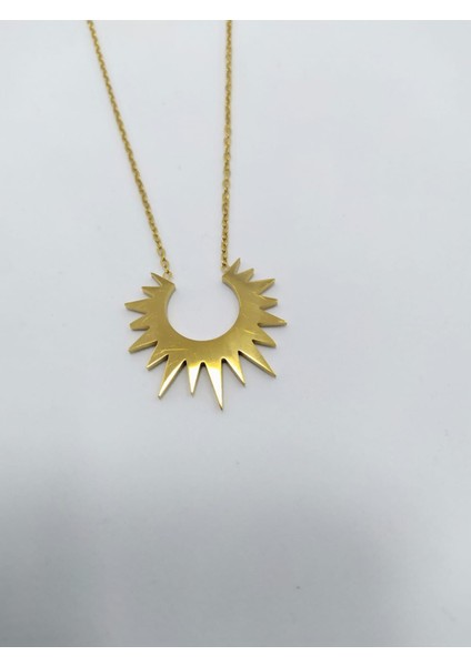 316L Paslanmaz Çelik Gold Renk Yarım Güneş Hitit Güneşi Altın Görünümlü Şık Kadın Kolye indirimleri