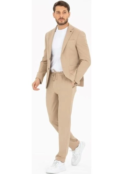 2534 Beli Lastikli Jogger Old Money Style Erkek Pantolon Bej
