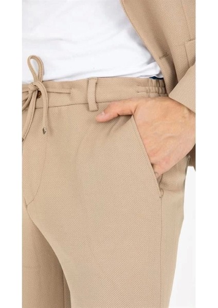 2534 Beli Lastikli Jogger Old Money Style Erkek Pantolon Bej