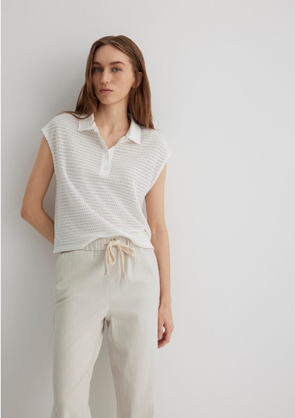 Beyaz Örme Polo Tişört 1612654-70057