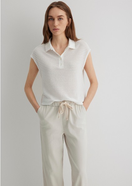 Beyaz Örme Polo Tişört 1612654-70057