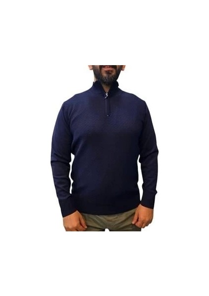 Yarım Fermuar Apaş Yaka Waffle Desen Erkek Sweatshirt