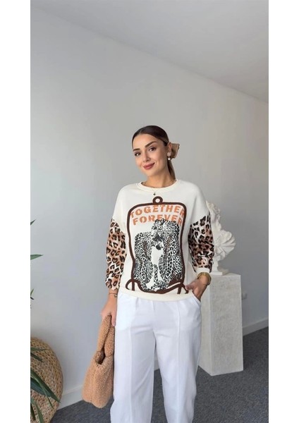 Leopar Desenli Kadın Sweatshier