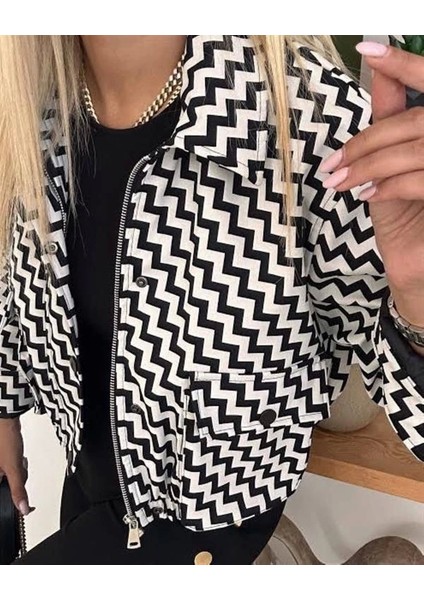 Zigzag Desenli Crop Kadın Ceket fiyatları