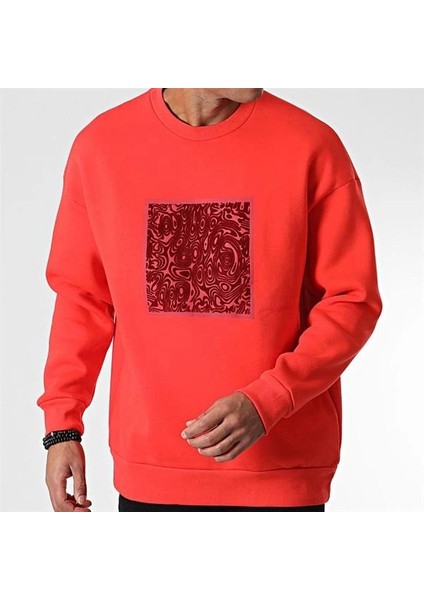 Kabartma Baskılı Oversıze Erkek Sweatshırt