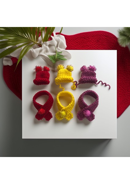 Hamster Için Ponponlu Kırmızı Atkı ve Bere Takım fiyatları