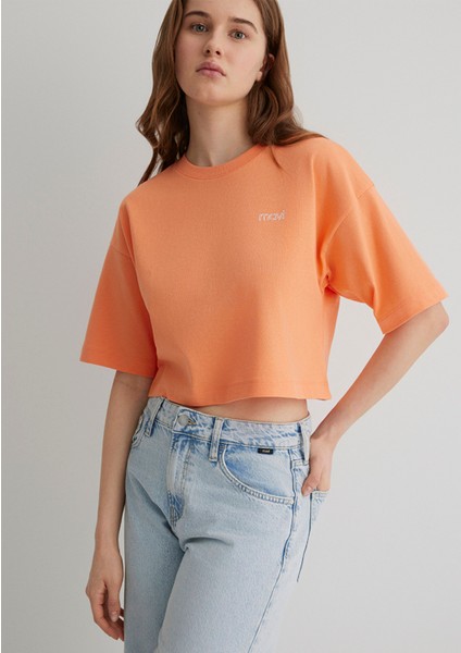 Logo Baskılı Turuncu Crop Tişört 1613070-71410