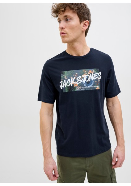 Bisiklet Yaka Lacivert Erkek T-Shirt 12269324_JJHAWAII Shape Tee Ss Crew