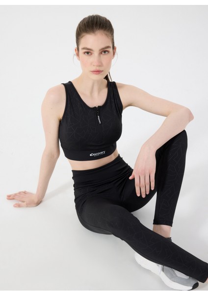 D5SL-TST3506 Siyah Relaxed Baskılı Kadın Atlet
