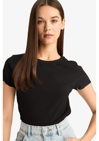 Fitted Bisiklet Yaka Basic Düz Kısa Kollu Beyaz Tişört F3486AXNS