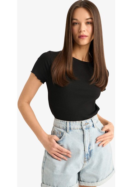 Fitted Bisiklet Yaka Basic Düz Kısa Kollu Beyaz Tişört F3486AXNS modelleri