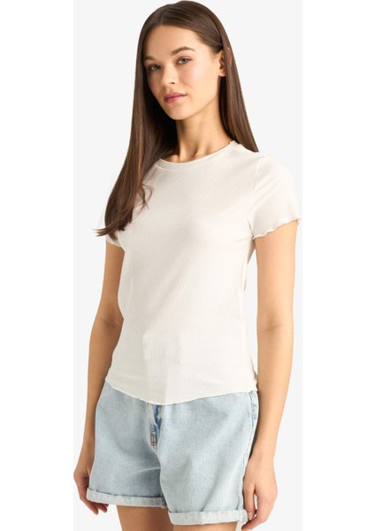 Fitted Bisiklet Yaka Basic Düz Kısa Kollu Beyaz Tişört F3486AXNS modelleri