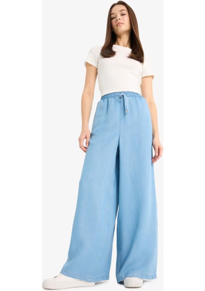 Pull On Wide Leg Yüksek Bel Uzun Tensel Yıkamalı Pantolon D8235AX25SM