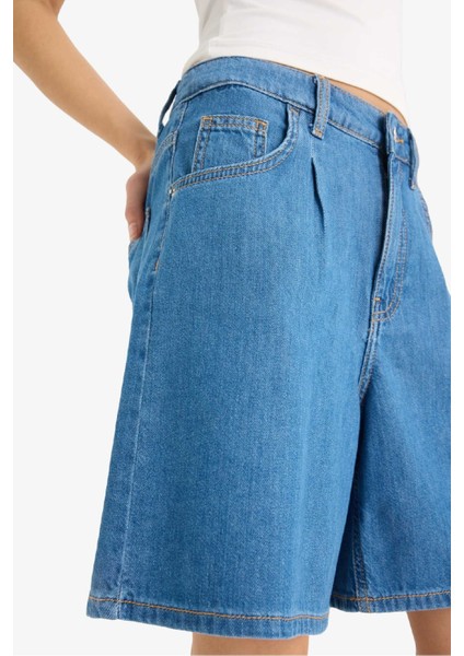 Yüksek Bel Düz Paça Yumuşak Jean Bermuda E0961AX25SM