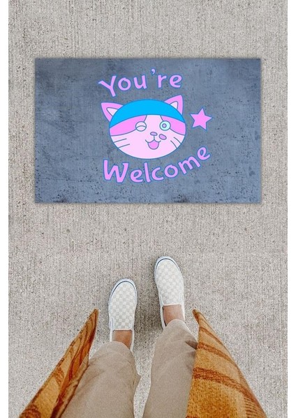 Dijital Dekoratif Welcome Li Antrasit Kapı Önü Paspası K-1292