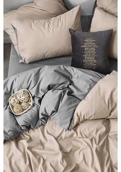 Lastikli Çarşaflı Nevresim Takımı Çift Kişilik Bej - Gri fiyatları