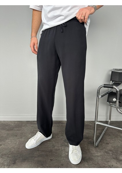 Erkek Baggy Fit Rahat Pamuklu Yumuşak Kumaş Pantolon Siyah