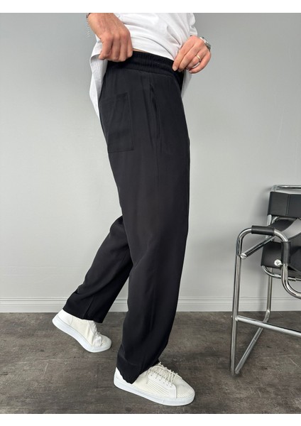 Erkek Baggy Fit Rahat Pamuklu Yumuşak Kumaş Pantolon Siyah