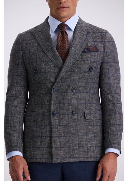 Koyu Lacivert Slim Fit Kruvaze Erkek Takım Elbise