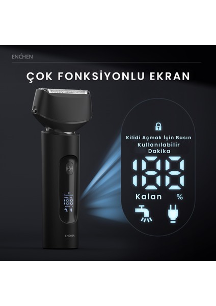 Ms001 Siyah Dijital Göstergeli Suya Folyo Başlıklı Ultra Yakın Kesim Şarjlı Tıraş Makinesi