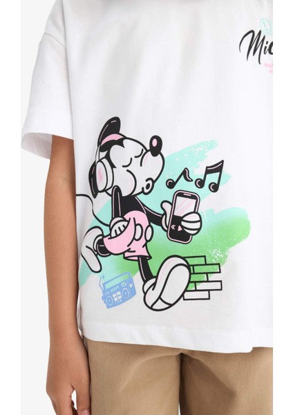 Kız Çocuk Disney Mickey & Minnie Oversize Geniş Kalıp Bisiklet Yaka Sırt Baskılı Kısa Kollu Tişört E2618A825SM indirimleri