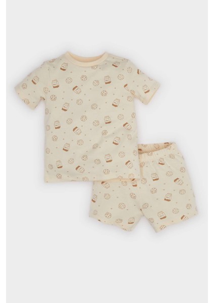 Erkek Bebek Pijama Takımı Desenli Kısa Kollu Penye Üst Beli Lastikli Şort E1187A525HS