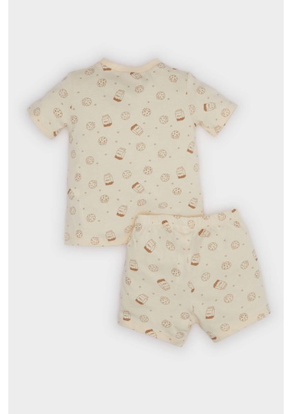 Erkek Bebek Pijama Takımı Desenli Kısa Kollu Penye Üst Beli Lastikli Şort E1187A525HS