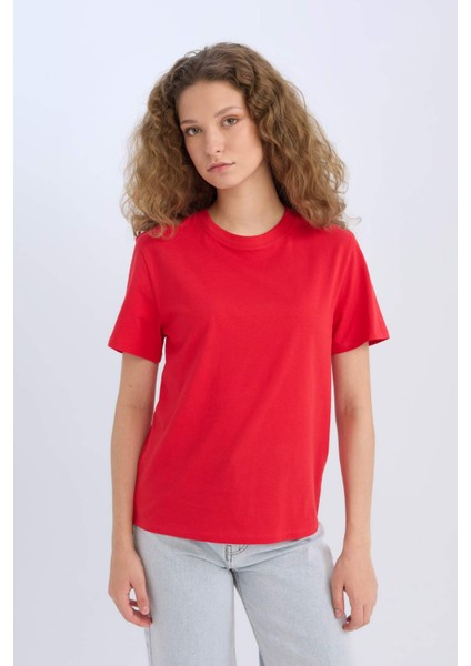Regular Fit Bisiklet Yaka Basic Düz Kısa Kollu Kırmızı Tişört D9592AX25SM