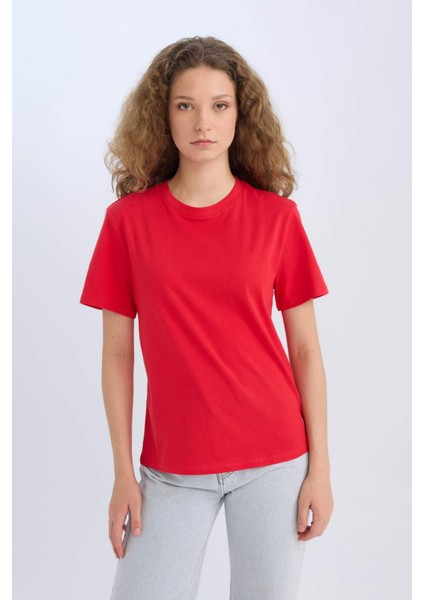 Regular Fit Bisiklet Yaka Basic Düz Kısa Kollu Kırmızı Tişört D9592AX25SM