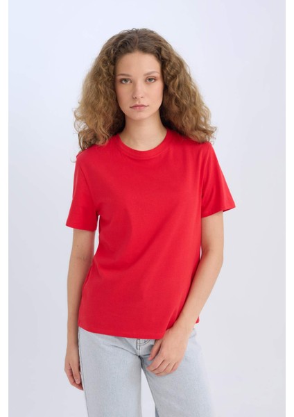 Regular Fit Bisiklet Yaka Basic Düz Kısa Kollu Kırmızı Tişört D9592AX25SM