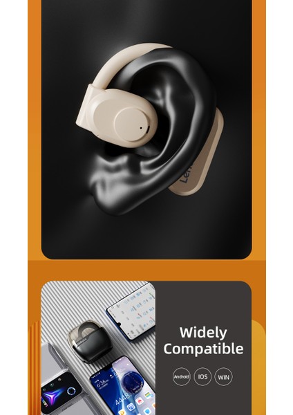 Lenovo LP76 Kemik Iletimli Kulak Kanca Bluetooth Kulaklık Gürültü Azaltma Uzun Süreli Pil Şarjı Siyah (Yurt Dışından)